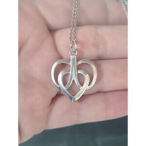 925 Sterling Silver Celtic Heart Shaped Pendant Adjustable Necklace Vintage
